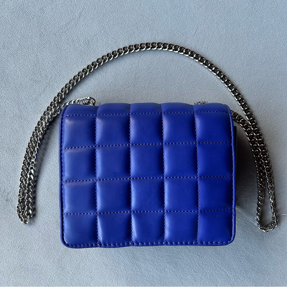 French Connection ~ Laine ~ Quilted Mini Crossbody Bag ~ Blue with Silver